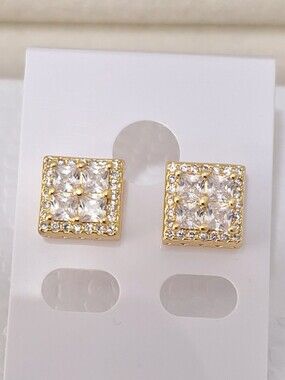 Square Shape Diamonds Gold Filled Stud Earrings